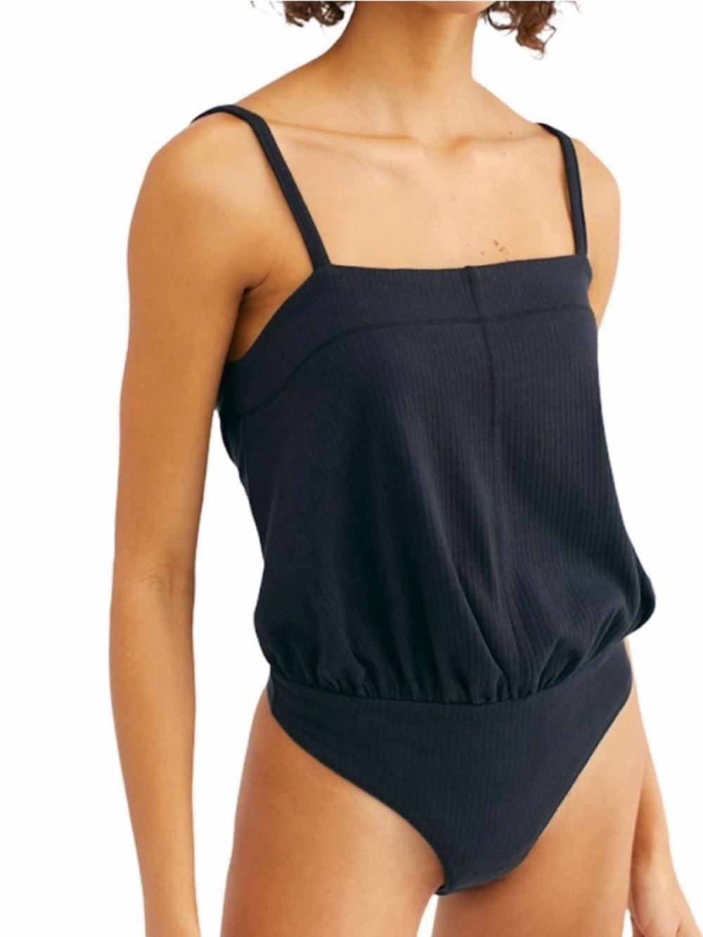 Free People Black Ribbed Bodysuit with Adjustable Straps